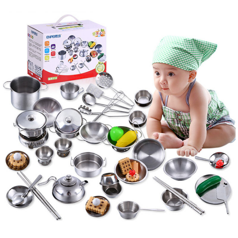 Mini Cozinha Infantil Em Aço Inox 25 Peças